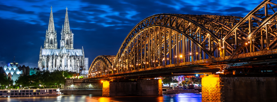 Night in Cologne at the river Rhine