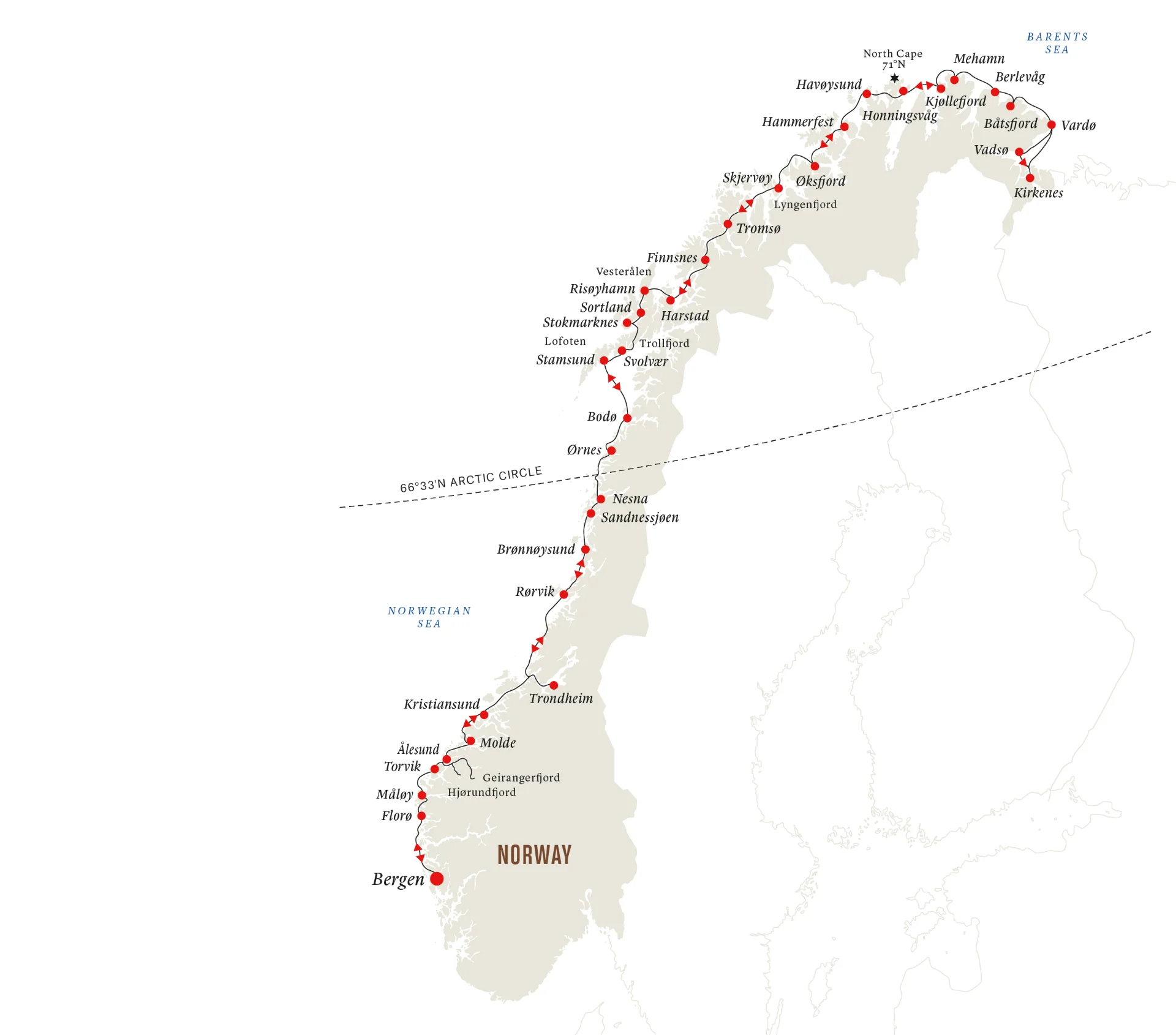 The Coastal Express - Northern Lights map